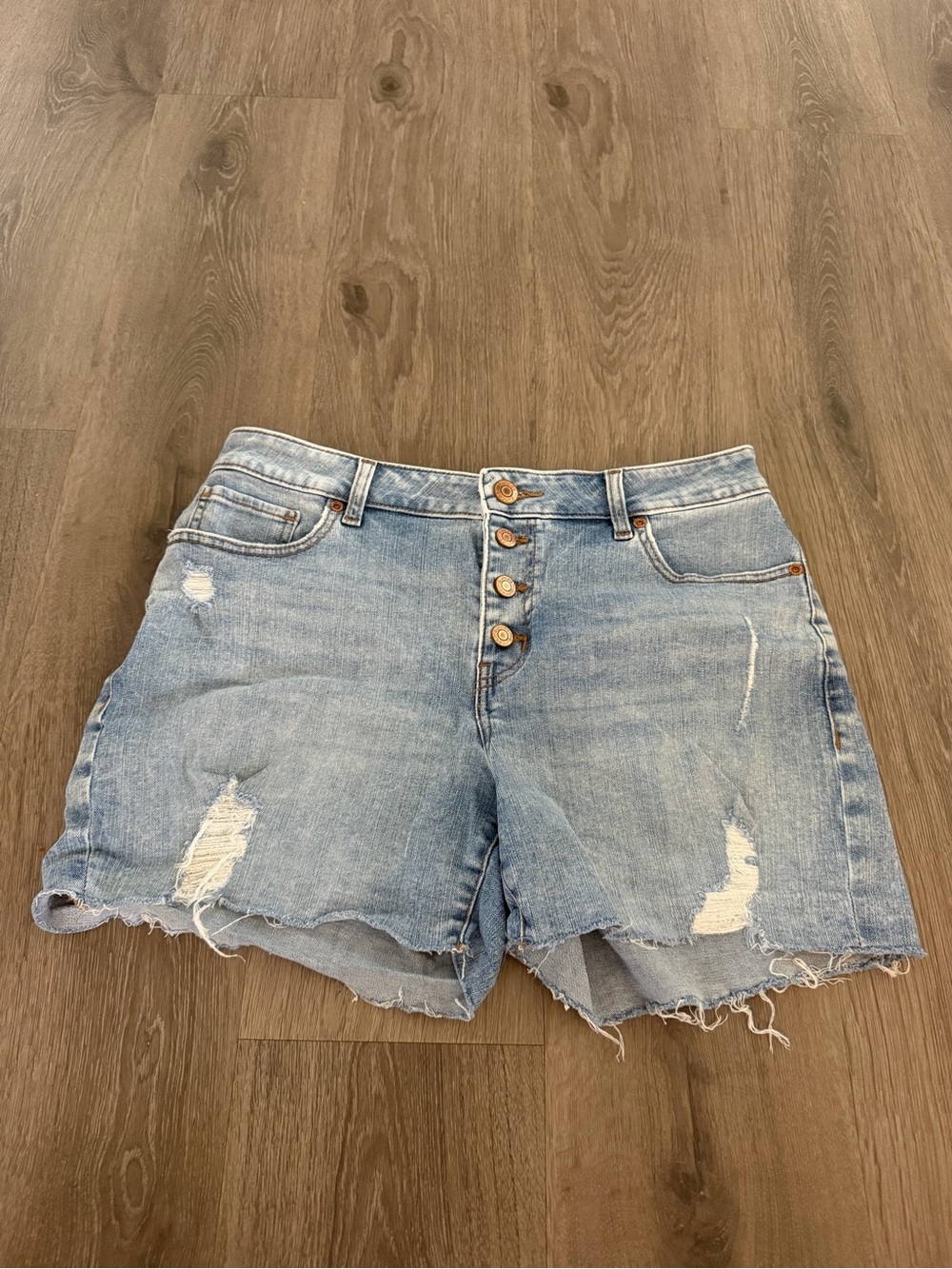 Maurices Light Wash Distressed Denim Shorts
